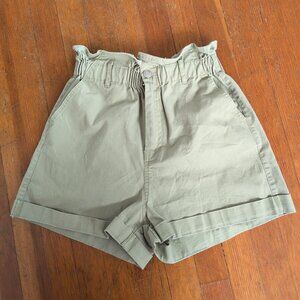 ASOS High Waisted Paperbag Light Green Shorts